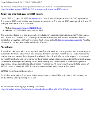 Truist Financial - Truist reports first quarter 2025 results