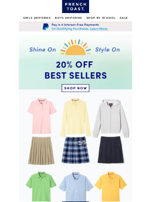 Frenchtoast School Uniforms - Shine On Style On! Back to School Savings at 20% Off