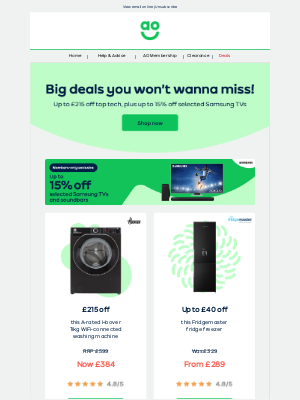 AO (United Kingdom) - Up to £215 off INCREDIBLE appliances🤑
