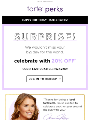 Tarte Cosmetics - Happy early birthday, Mailcharts!