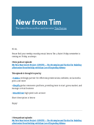 Tim Ferriss - New from Tim — 