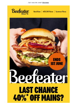 Brewers Fayre (United Kingdom) - Payday + 40% off mains = The perfect match!