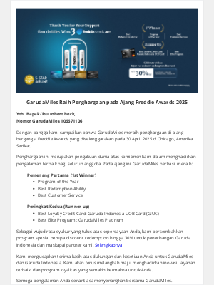 Garuda Indonesia - GarudaMiles Raih Penghargaan pada Ajang Freddie Awards 2025