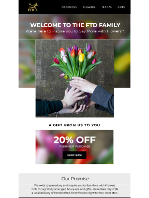 Welcome email example from FTD flowers