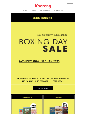 Koorong Books (Australia) - ⏳ Don't Miss Out! Koorong's Boxing Day Sale Ends Tonight!