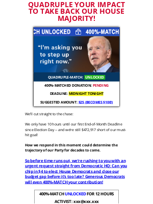 Democratic Congressional Campaign Committee - 400%-MATCH UNLOCKED