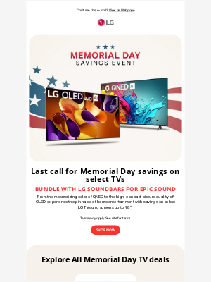LG Electronics - 🚨Final day to grab Memorial Day TV deals!