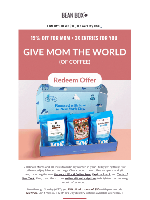 BeanBox - THIS WEEKEND: Get 15% OFF for Mom 💐️☕
