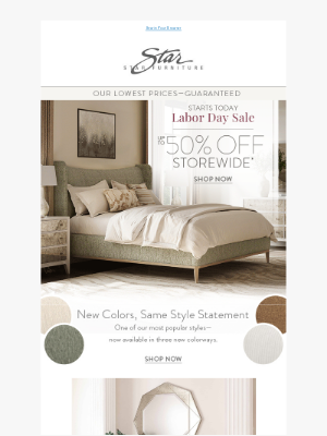 Star Furniture - Starts Today! Labor Day Savings