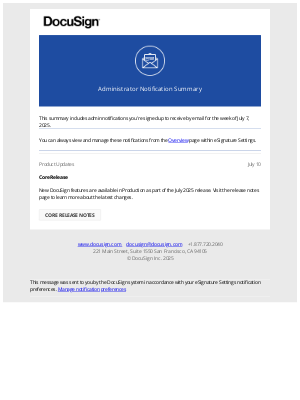 DocuSign - Administrator Notification Summary: Week of July 7