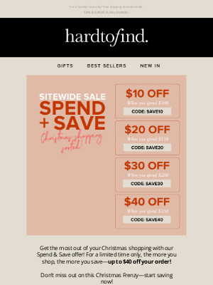 HardToFind(Australia) - Spend & Save: Get Up To $40 Off Your Christmas Shopping!