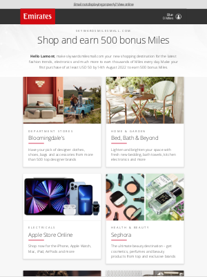 Emirates - Earn 500 bonus Miles when you spend USD 50