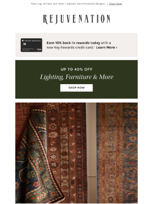 Rejuvenation - Save up to 40% off lighting, furniture & more