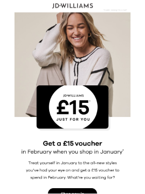 JD Williams (United Kingdom) - Double discount? Yes, please 🤩 Shop in January to save in February...