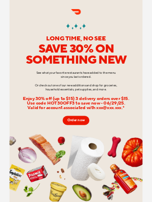 DoorDash - 30% off 3 delivery orders is on us.