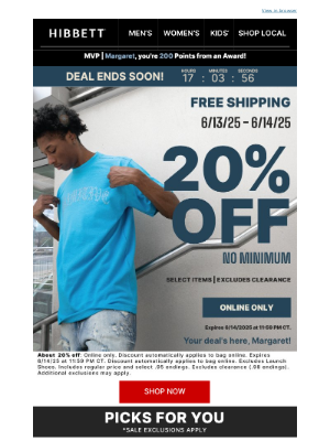 Hibbett Sports - 20% off’s peacing out tonight 👋