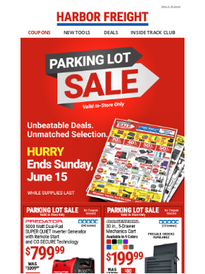 Harbor Freight - HUGE PARKING LOT SALE! Now Thru 6/15 – Don’t Miss These Unbeatable Deals!