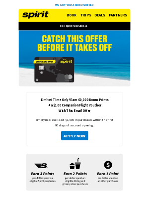 Spirit Airlines - Regina, get a 60,000 bonus points offer for a limited time