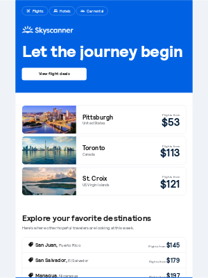 Skyscanner  - Pittsburgh from $53 and more ✈️