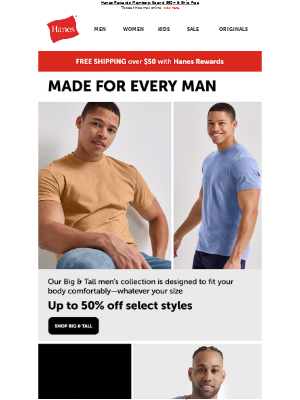 Hanes - Up To 50% Off Select Big & Tall Styles