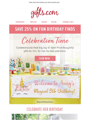 gifts - 25% Off. Alert: Extra Happy Birthdays Ahead!