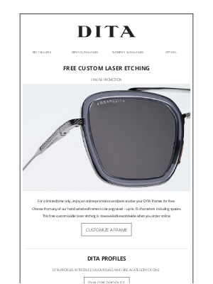 DITA Eyewear - Free Custom Laser Etching!