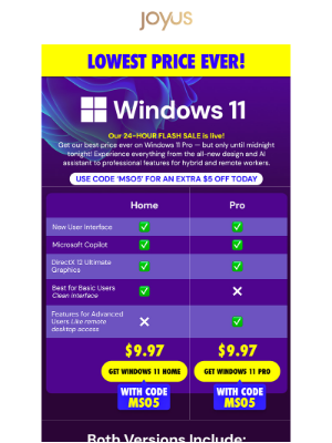 Joyus - Windows 11 Pro = $10 With Code MSO5 at Checkout!