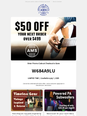 American Musical Supply - Exclusive Savings Inside ✨ Save $50 on Your Next Order of $499+!