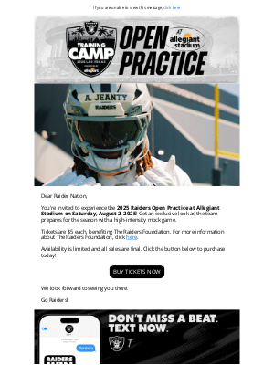 Oakland Raiders - It's not too late! You're invited to 08.02 Raiders 2025 Open Practice at Allegiant Stadium