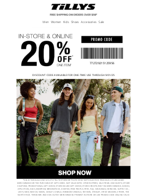 Tillys - Just For You 📣 20% Off 1 Item