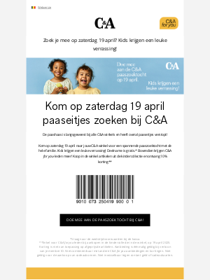 C&A (Belgium) - Spannende paaseitjes zoektocht én 10% extra korting op onze kids collectie