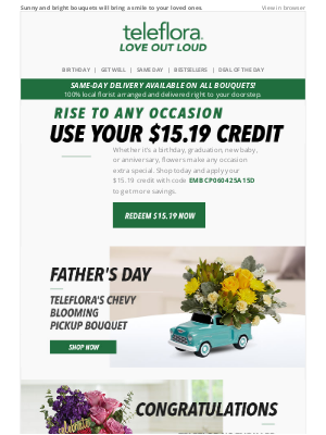 TeleFlora - Re: Your [$15.19] credit is expiring... ⌛