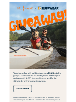 Ruffwear - Win an ORU Kayak and Ruffwear prize package