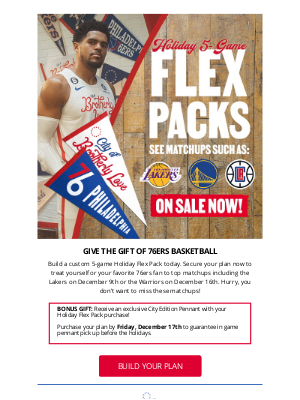 Philadelphia 76ers - 5-Game Holiday Flex Packs – On Sale Now!