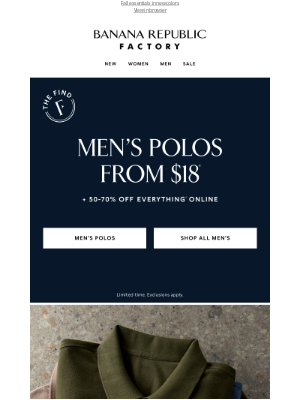 Banana Republic Factory - Men’s polos from $18