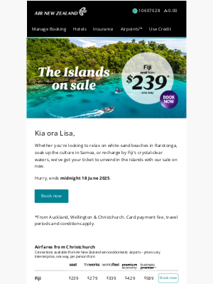 Air New Zealand - Lisa, the Islands on sale now