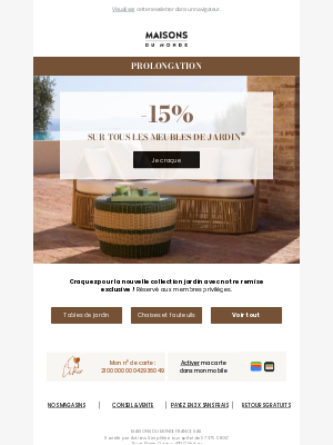 MaisonsduMonde (France) - -15% sur TOUS les meubles de jardin