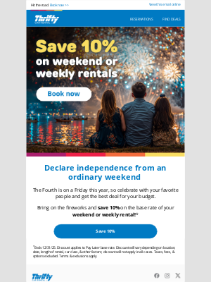 Thrifty Car Rental - 🎆 Save 10%! Declare independence from an ordinary weekend.