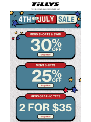Tillys - 4th of July Sale + Clearance Sale Starting at $4.97