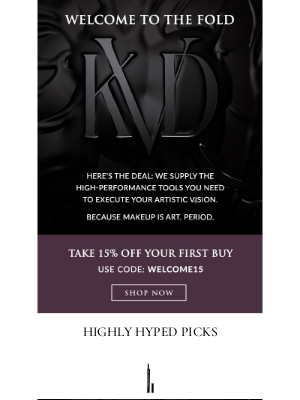 KVD BEAUTY - WELCOME. Here's 15% off.