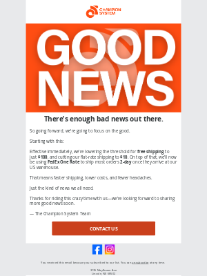 Champion System - Delivering Some Good News