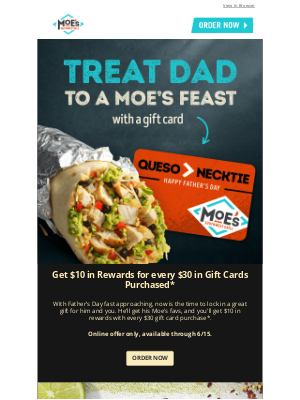 Moe’s Southwest Grill - Get $10 in Rewards with every $30 Gift Card purchased*