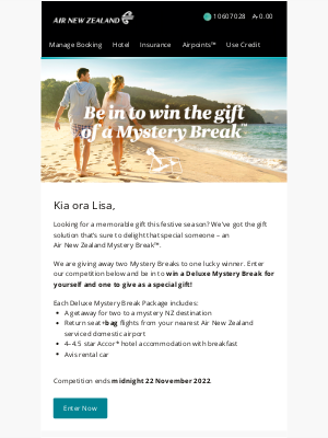 Air New Zealand - Lisa, be in to win two Deluxe Mystery Breaks