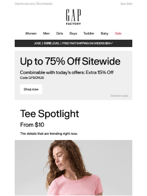 Gap Factory - Pointelle fabrics, textures, and more tee trends