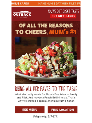 Outback Steakhouse - Thru May 11th 🥩 Limited-Time Menu Just for Mum