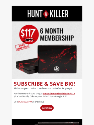 Hunt A Killer - SAVE 40% on a 6-month membership!