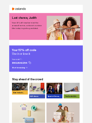 Zalando (UK) - Quick! Your 15% off code is about to expire, Judith