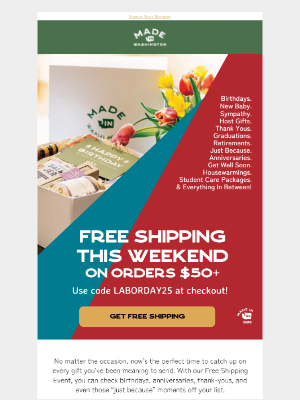 Made In Washington - Free Shipping Is Here, For 4 Days!