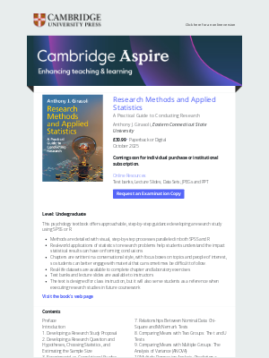 Cambridge University Press - Available Now: Research Methods and Applied Statistics from Girasoli
