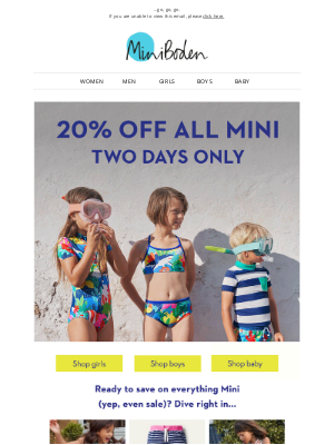 Boden USA - 20% OFF all Mini for two days only? Go, go, go...
